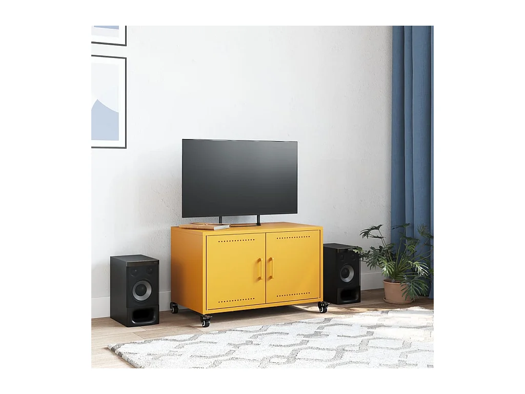 Meuble TV jaune moutarde 68x39x43,5 cm acier laminé à froid