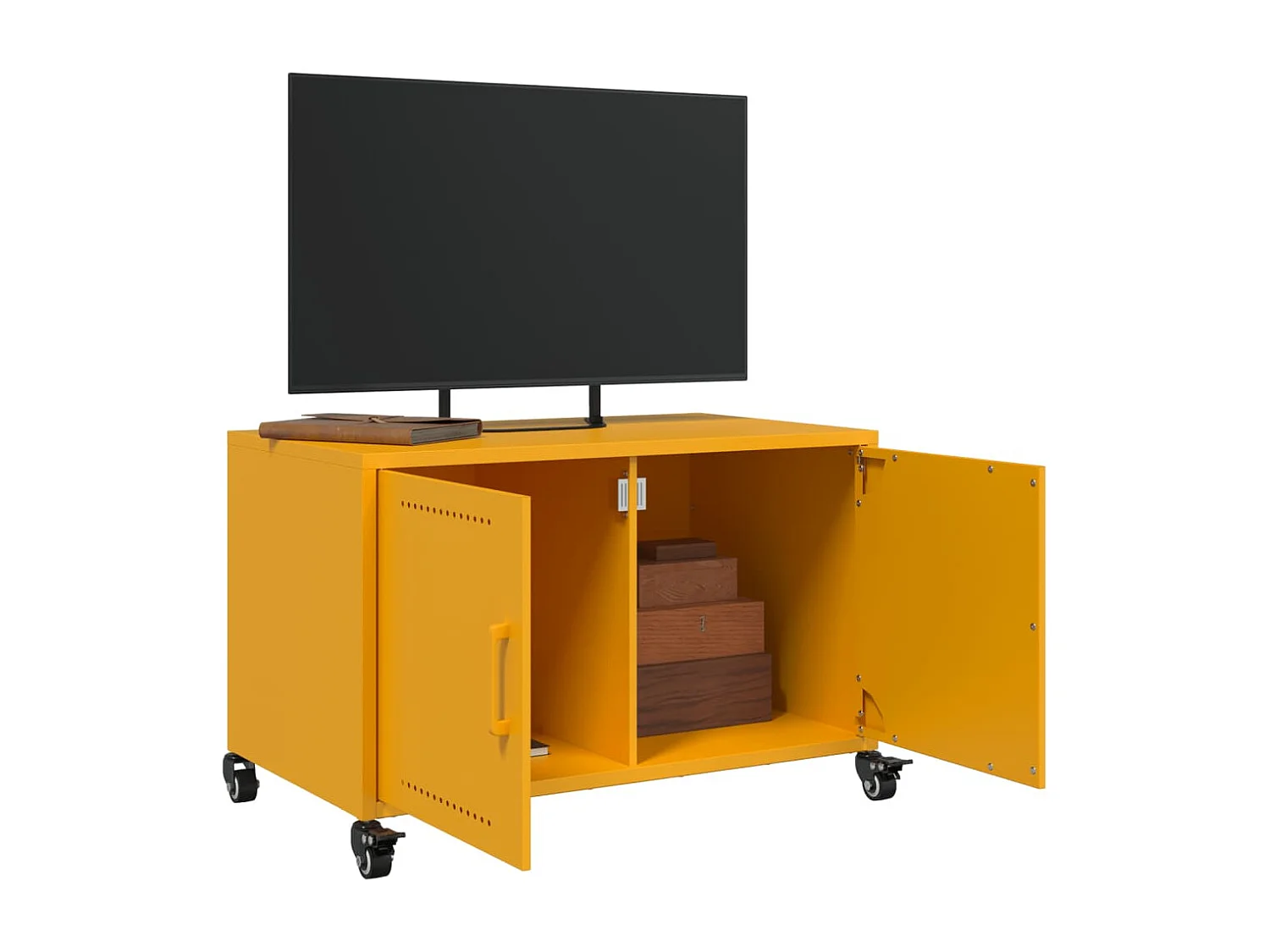 Meuble TV jaune moutarde 68x39x43,5 cm acier laminé à froid