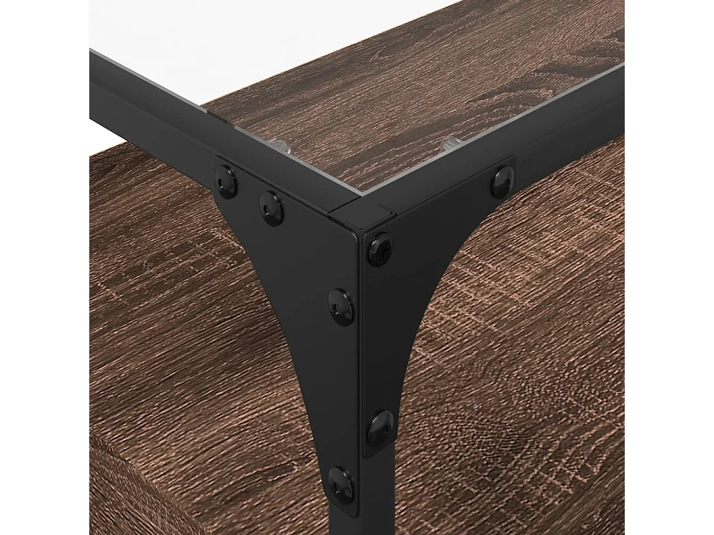 Meuble TV avec dessus en verre chêne marron bois d'ingénierie