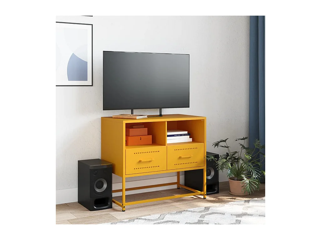 Meuble TV jaune moutarde 68x39x60,5 cm acier