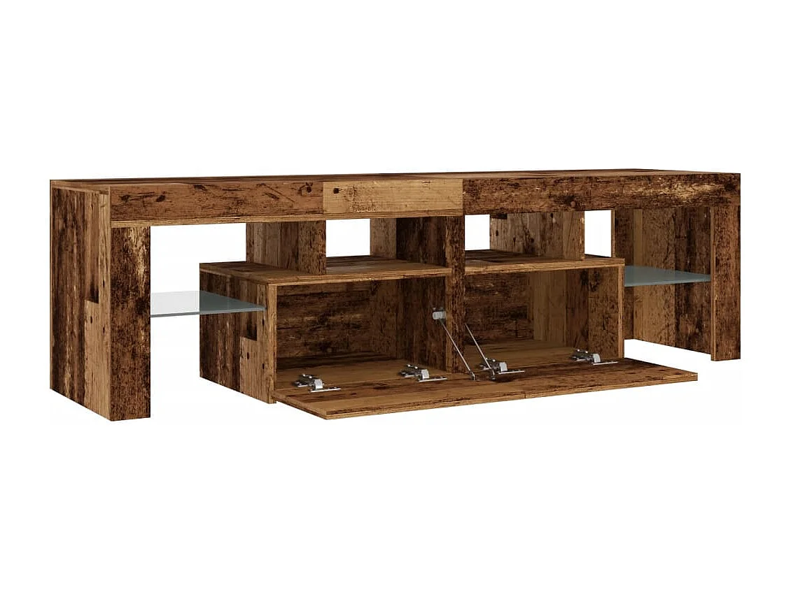 Tv-meubel met LED 140x36,5x40 cm bewerkt hout oud hout
