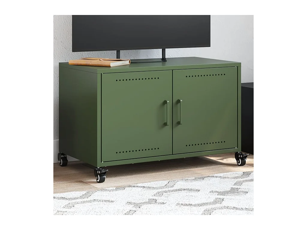 Meuble TV vert olive 68x39x43,5 cm acier laminé à froid