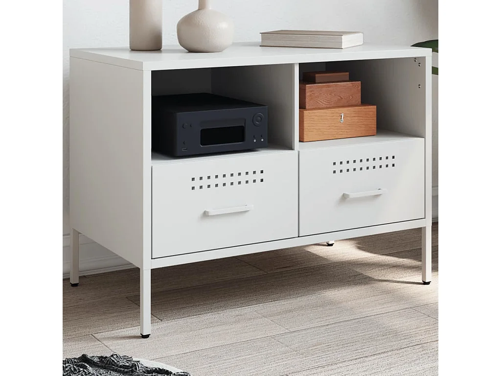 Meuble TV blanc 68x39x50,5 cm acier laminé à froid