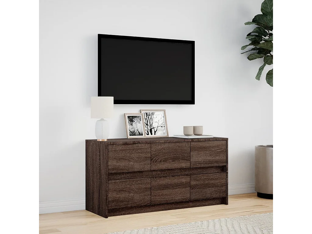 Tv-meubel met LED 100x34x50 cm bewerkt hout bruin eikenkleurig