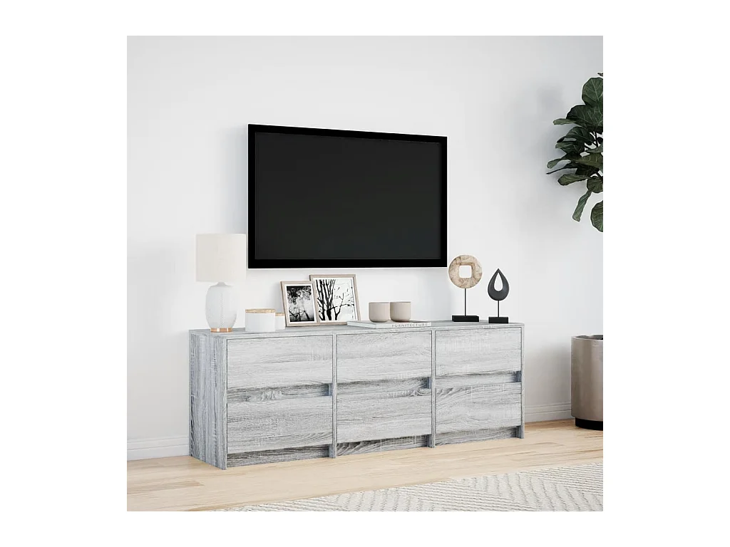 Tv-meubel met LED 140x34x50 cm bewerkt hout grijs sonoma eiken