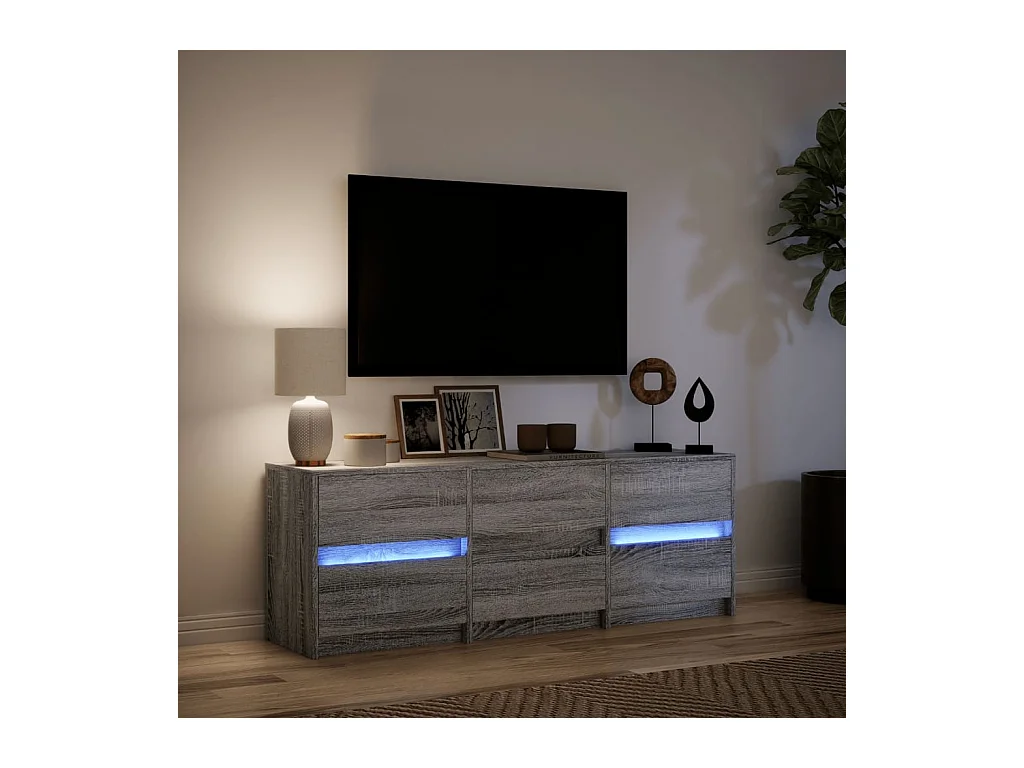 Tv-meubel met LED 140x34x50 cm bewerkt hout grijs sonoma eiken