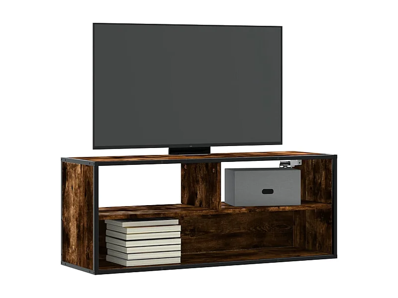 Meuble TV chêne fumé 100x31x39,5 cm bois d'ingénierie et métal