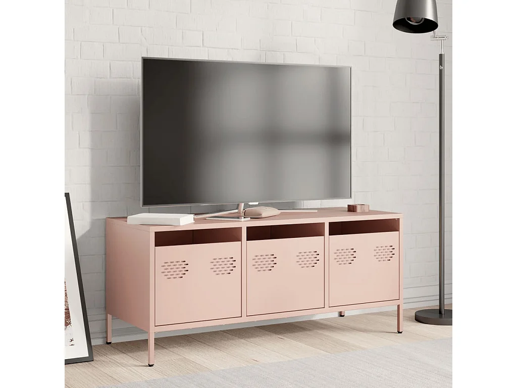 Meuble TV rose 101,5x39x43,5 cm acier laminé à froid