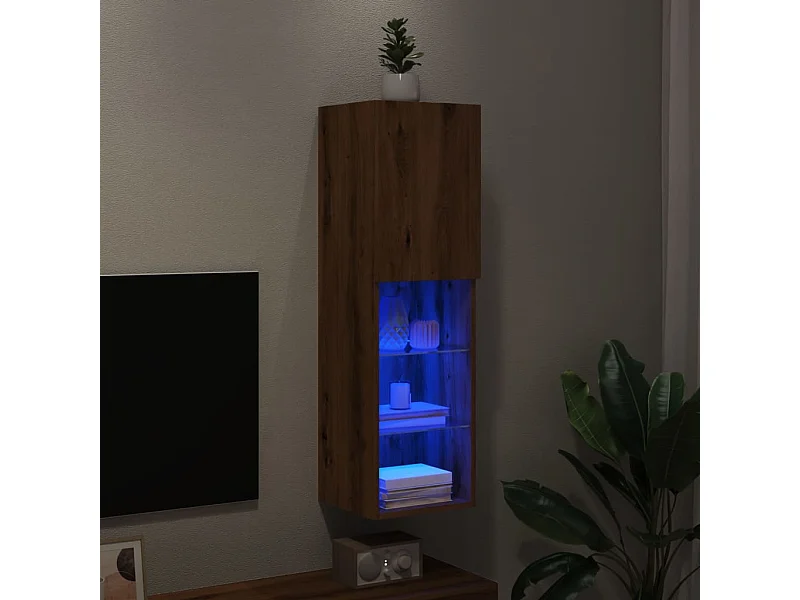 Meuble TV avec lumières LED chêne artisanal 30,5x30x102 cm