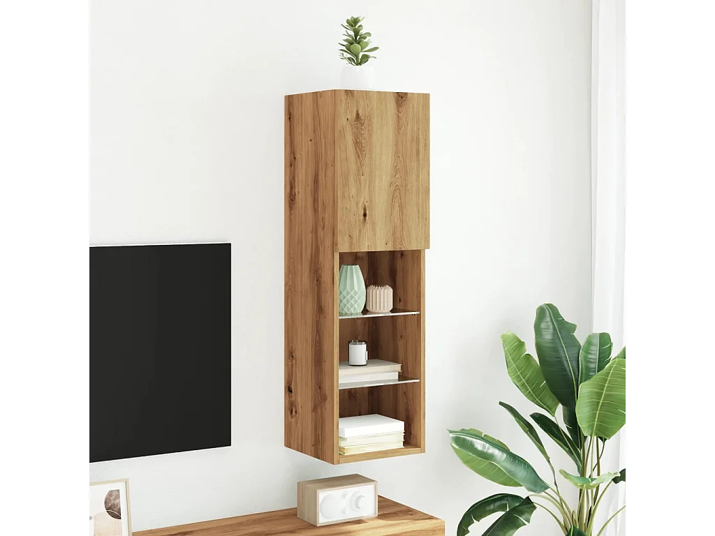 Meuble TV avec lumières LED chêne artisanal 30,5x30x102 cm