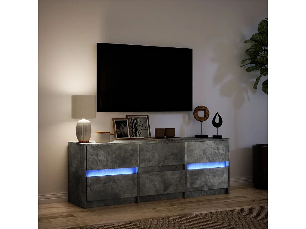 Tv-meubel met LED 140x34x50 cm bewerkt hout betongrijs
