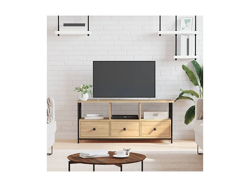 Meuble TV chêne sonoma 102x33x45 cm bois d'ingénierie et fer
