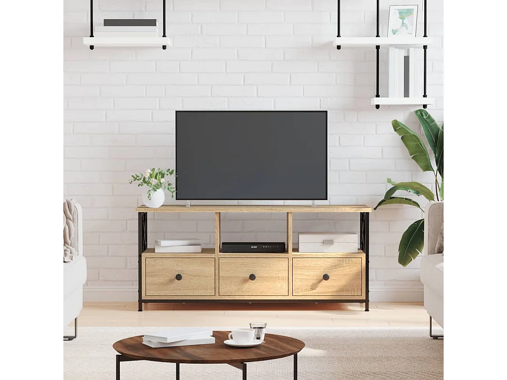 Meuble TV chêne sonoma 102x33x45 cm bois d'ingénierie et fer
