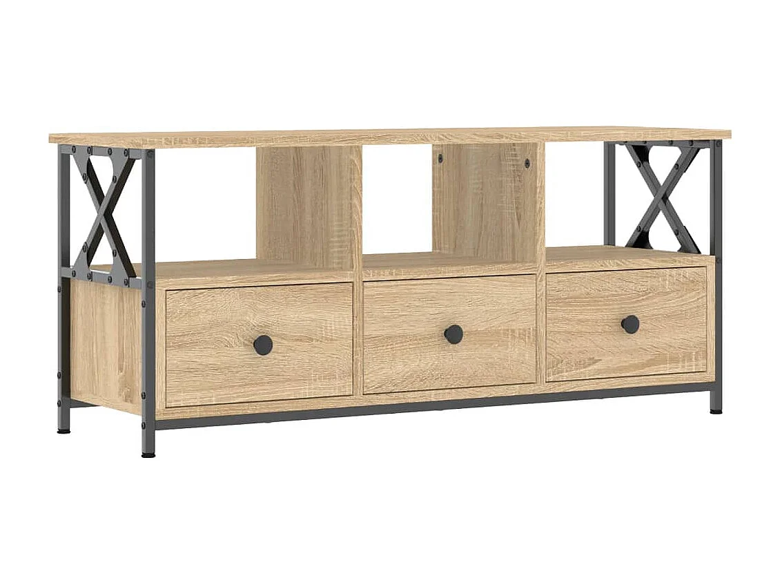 Meuble TV chêne sonoma 102x33x45 cm bois d'ingénierie et fer
