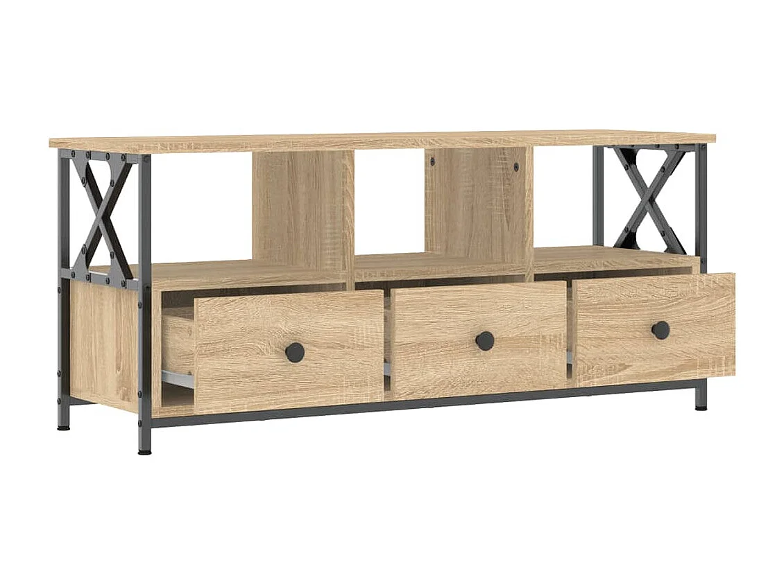 Meuble TV chêne sonoma 102x33x45 cm bois d'ingénierie et fer