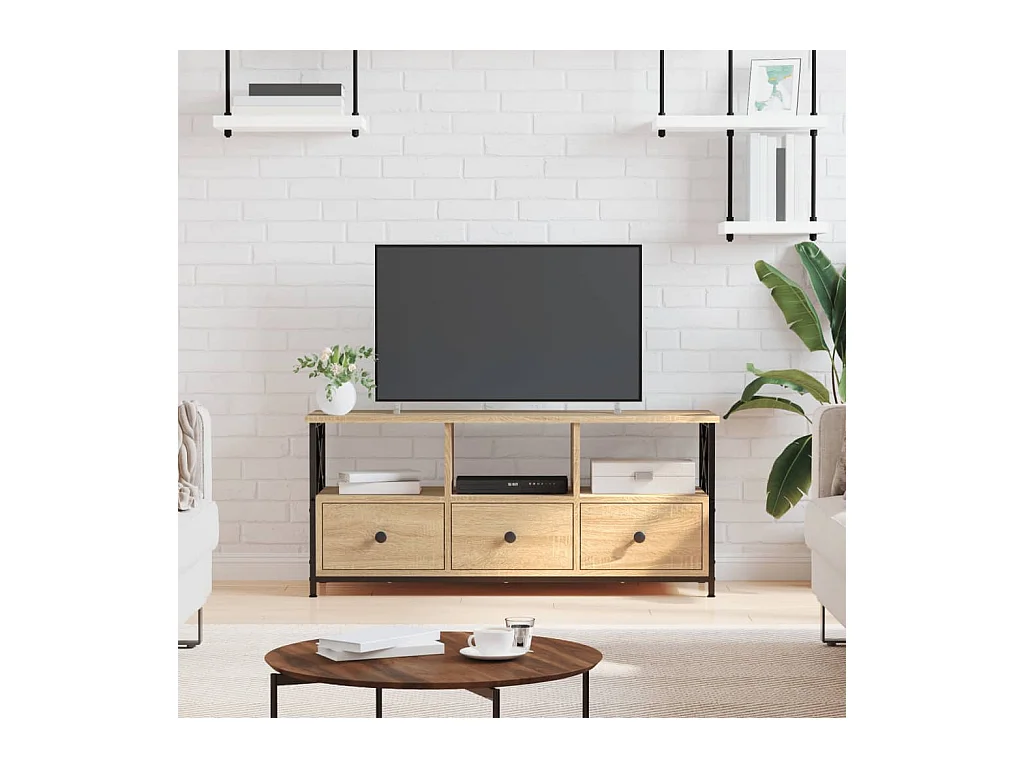 Meuble TV chêne sonoma 102x33x45 cm bois d'ingénierie et fer