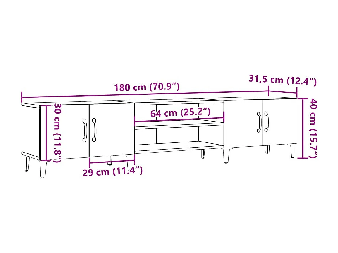 Meuble TV vieux bois 180x31,5x40 cm bois d'ingénierie