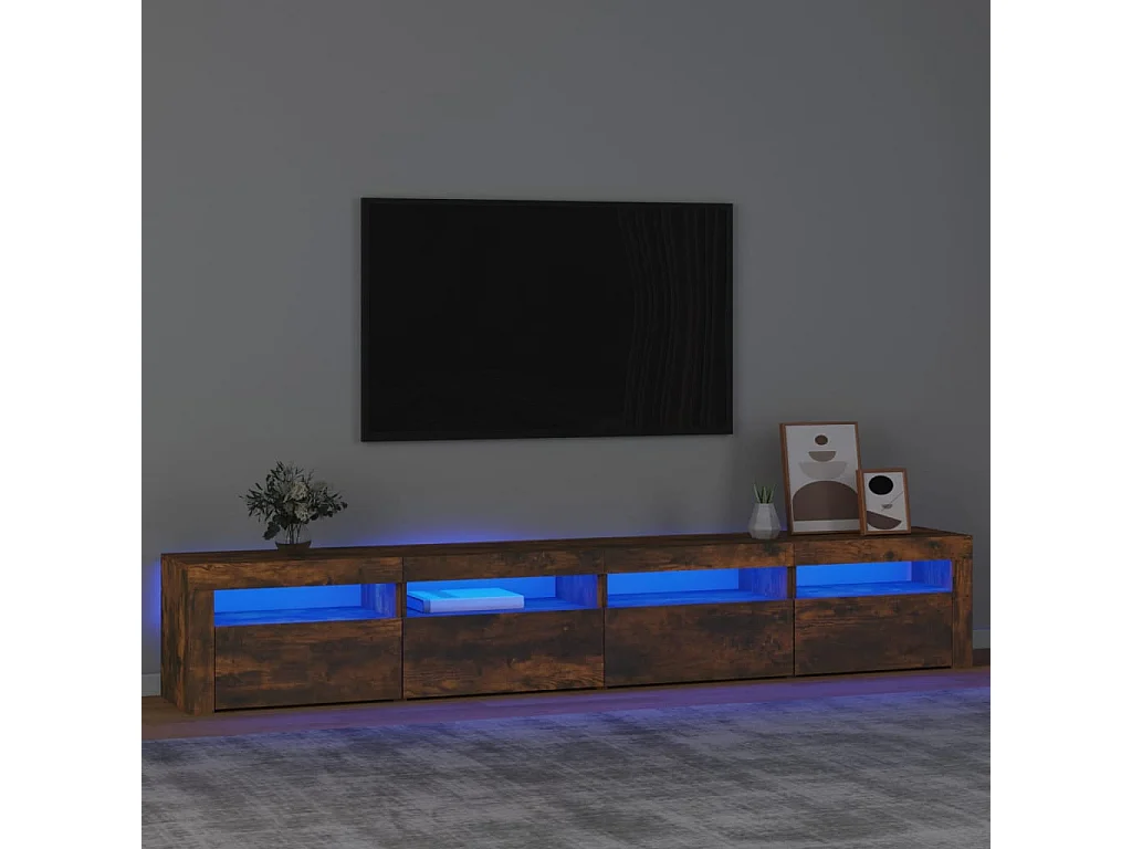 Meuble TV avec lumières LED Chêne fumé 240x35x40 cm