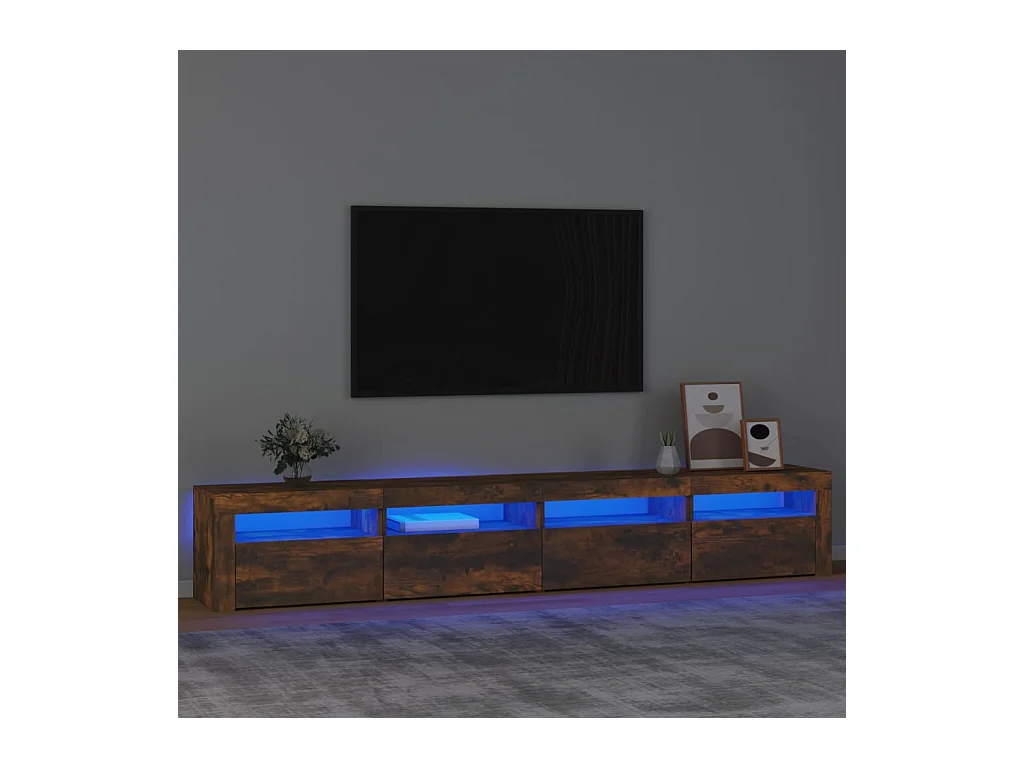Meuble TV avec lumières LED Chêne fumé 240x35x40 cm