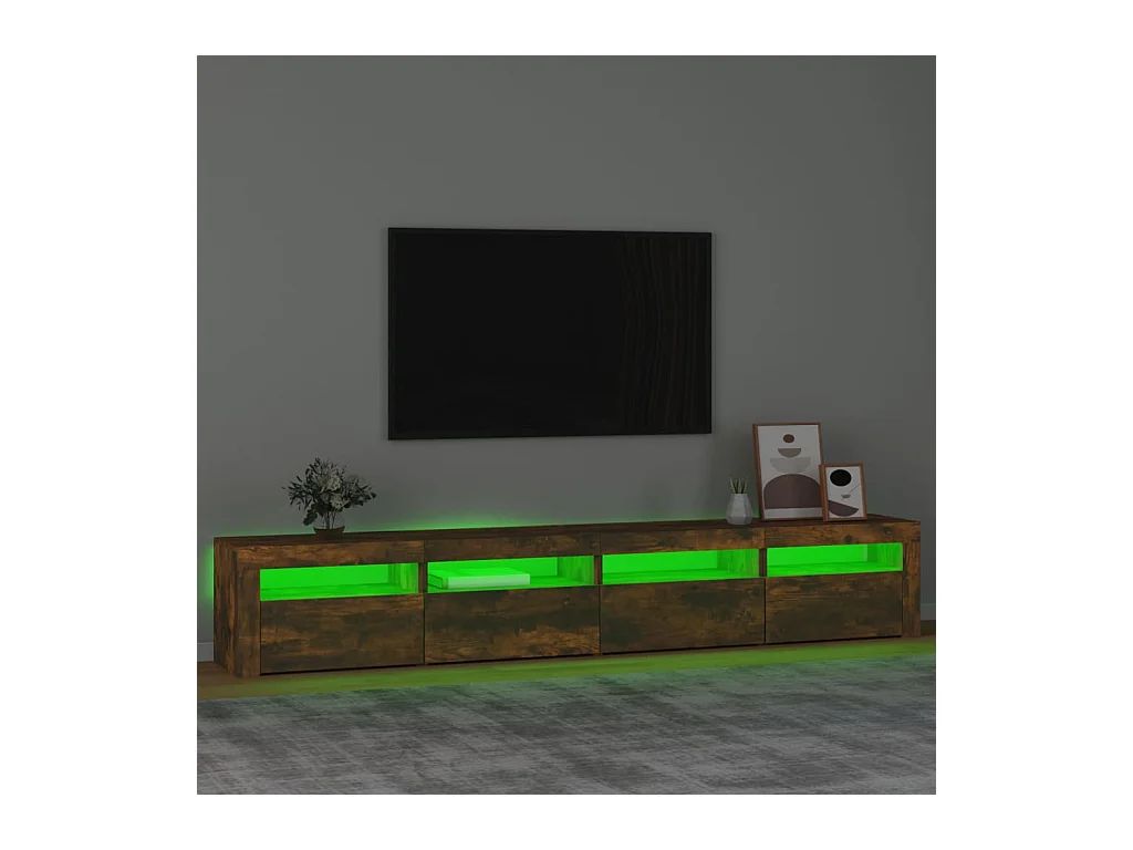 Meuble TV avec lumières LED Chêne fumé 240x35x40 cm