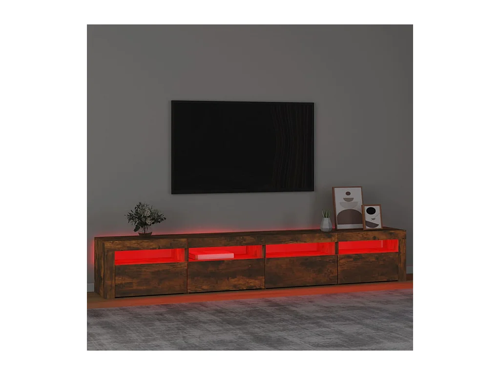 Meuble TV avec lumières LED Chêne fumé 240x35x40 cm