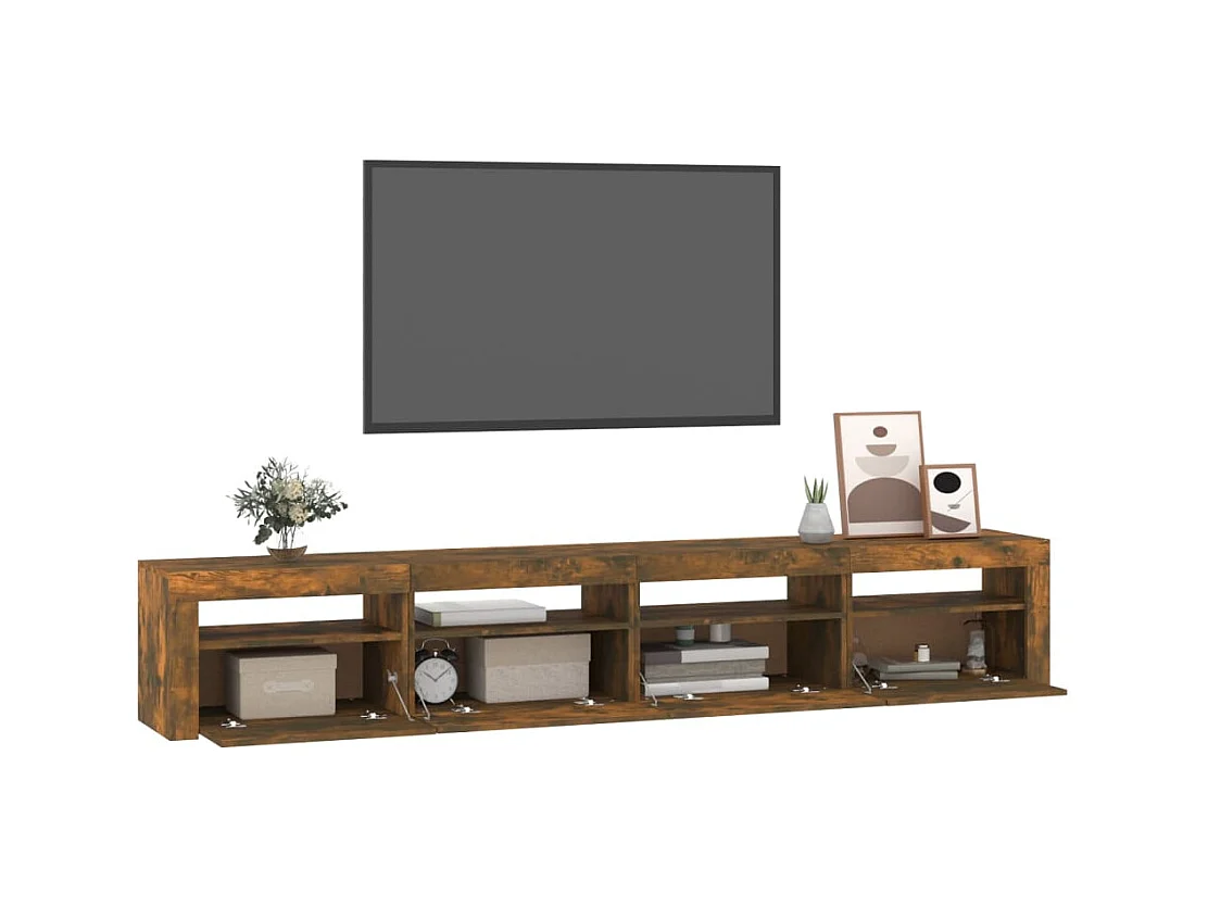 Meuble TV avec lumières LED Chêne fumé 240x35x40 cm