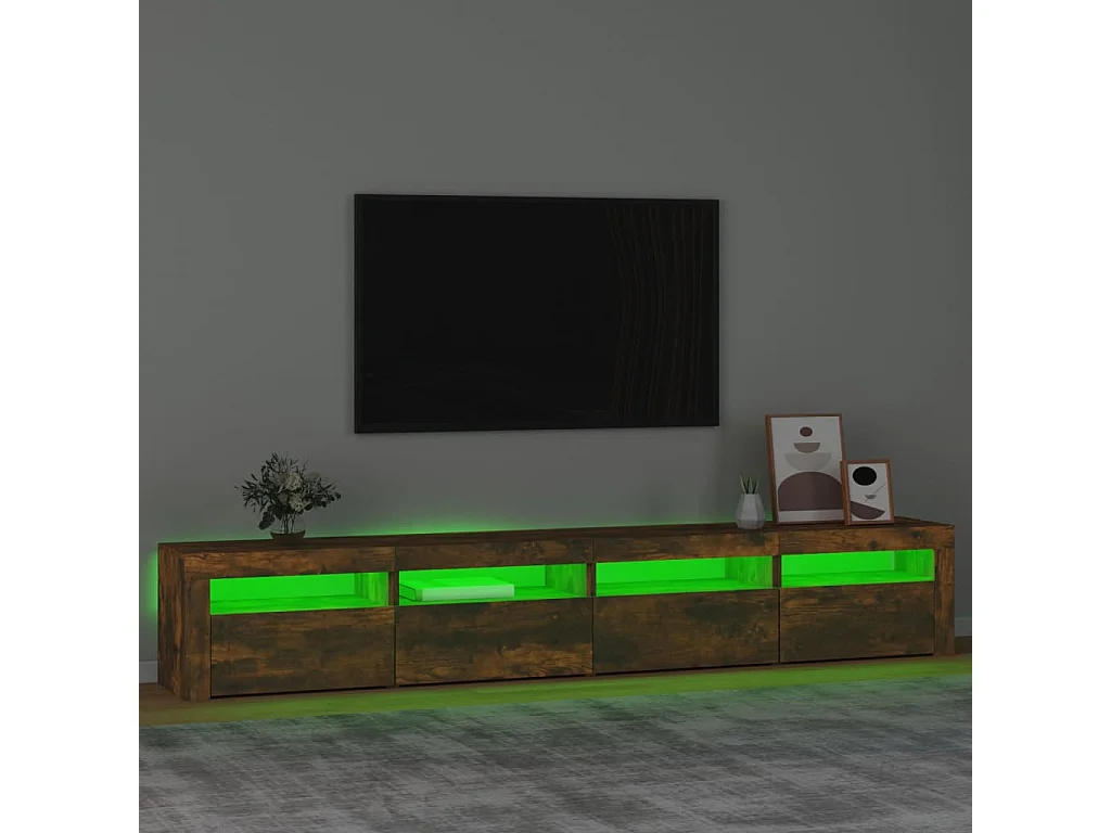 Meuble TV avec lumières LED Chêne fumé 240x35x40 cm