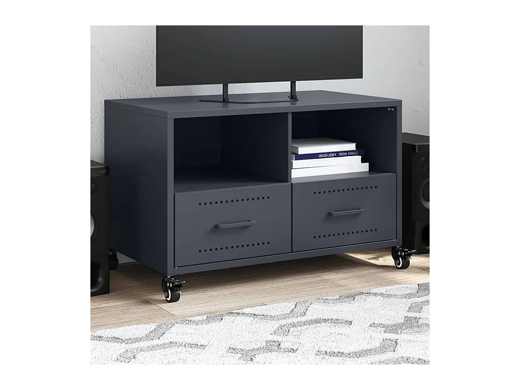 Meuble TV anthracite 68x39x43,5 cm acier laminé à froid