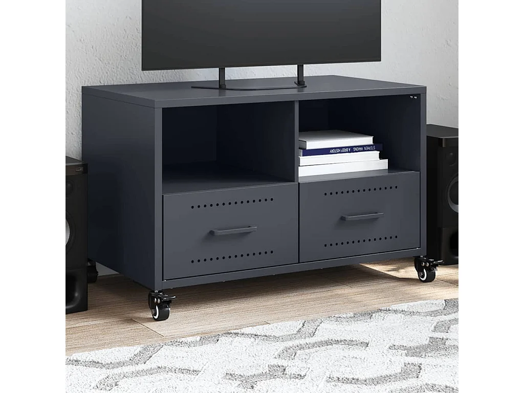 Meuble TV anthracite 68x39x43,5 cm acier laminé à froid