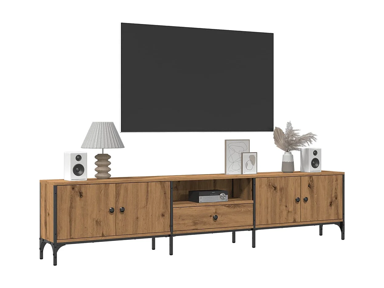 Meuble TV à tiroir chêne artisanal 200x25x44 cm bois ingénierie