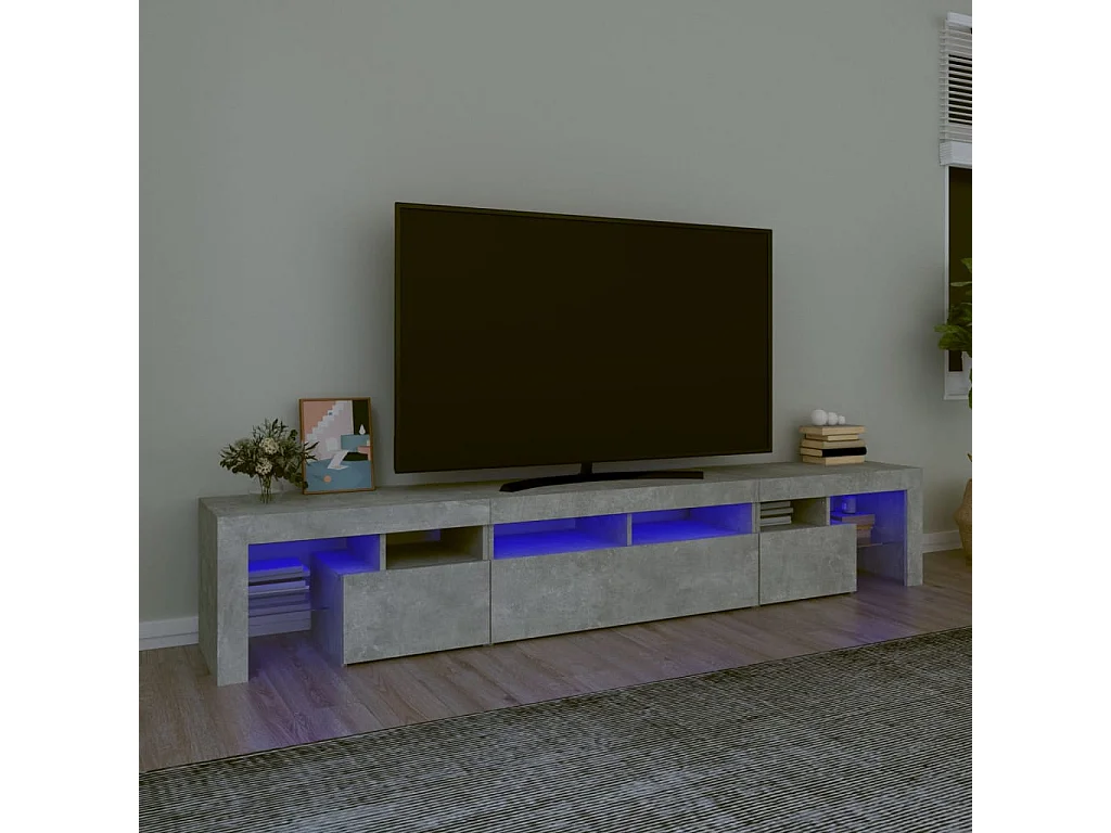 Meuble TV avec lumières LED Gris béton 230x36,5x40 cm