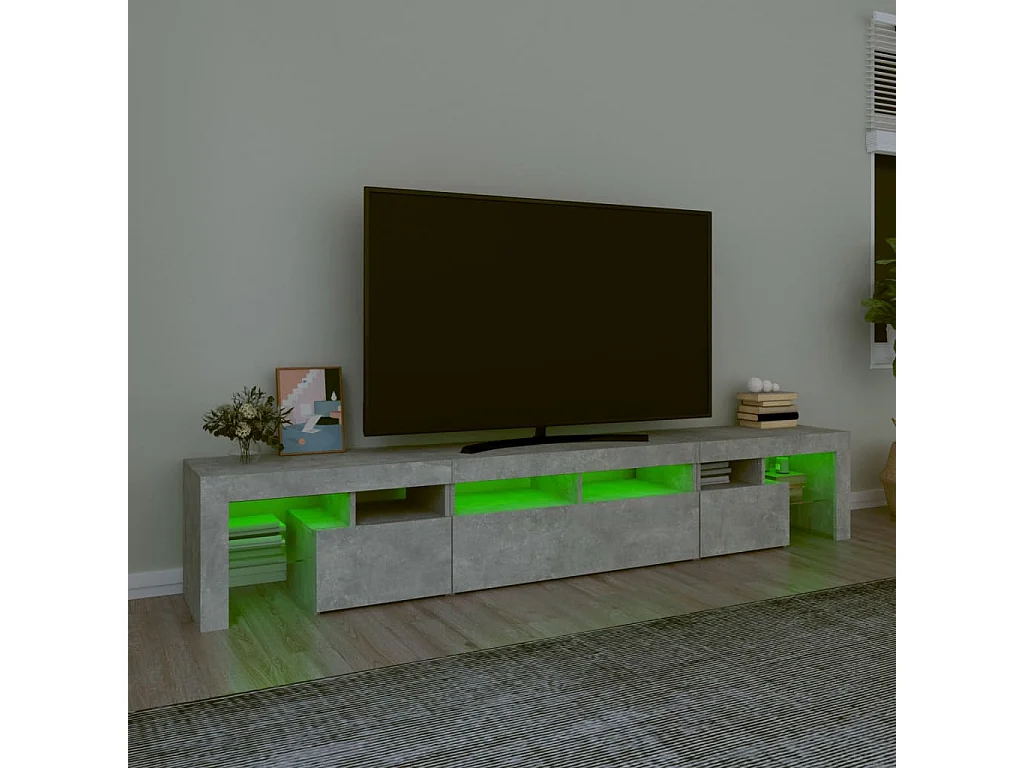 Meuble TV avec lumières LED Gris béton 230x36,5x40 cm