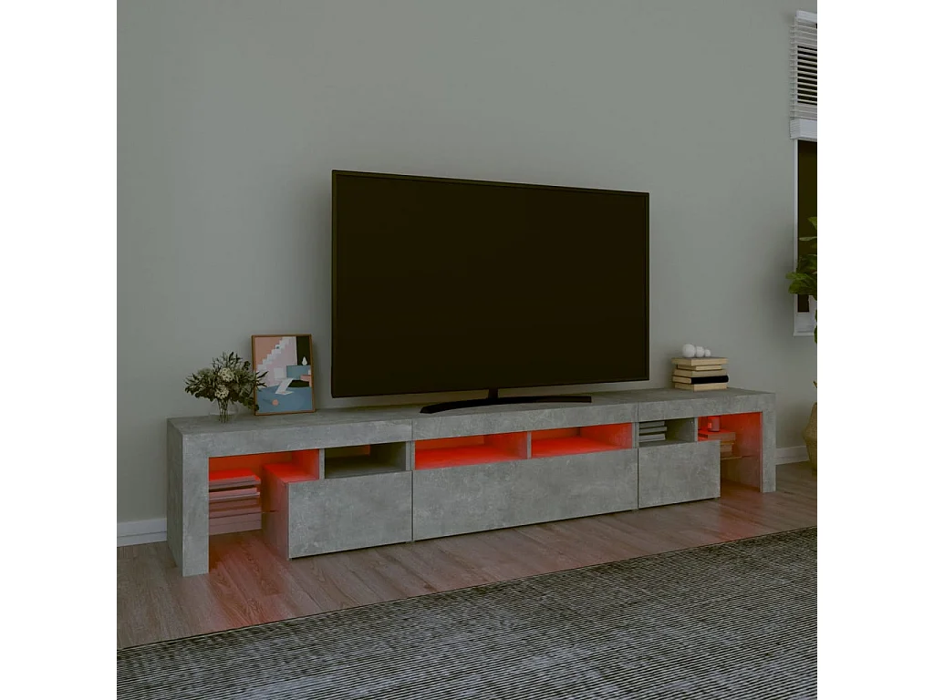 Meuble TV avec lumières LED Gris béton 230x36,5x40 cm
