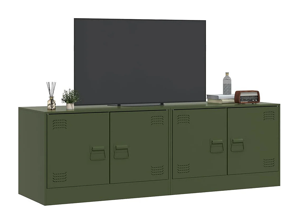 Meubles TV 2 pièces vert olive 67x39x44 cm acier