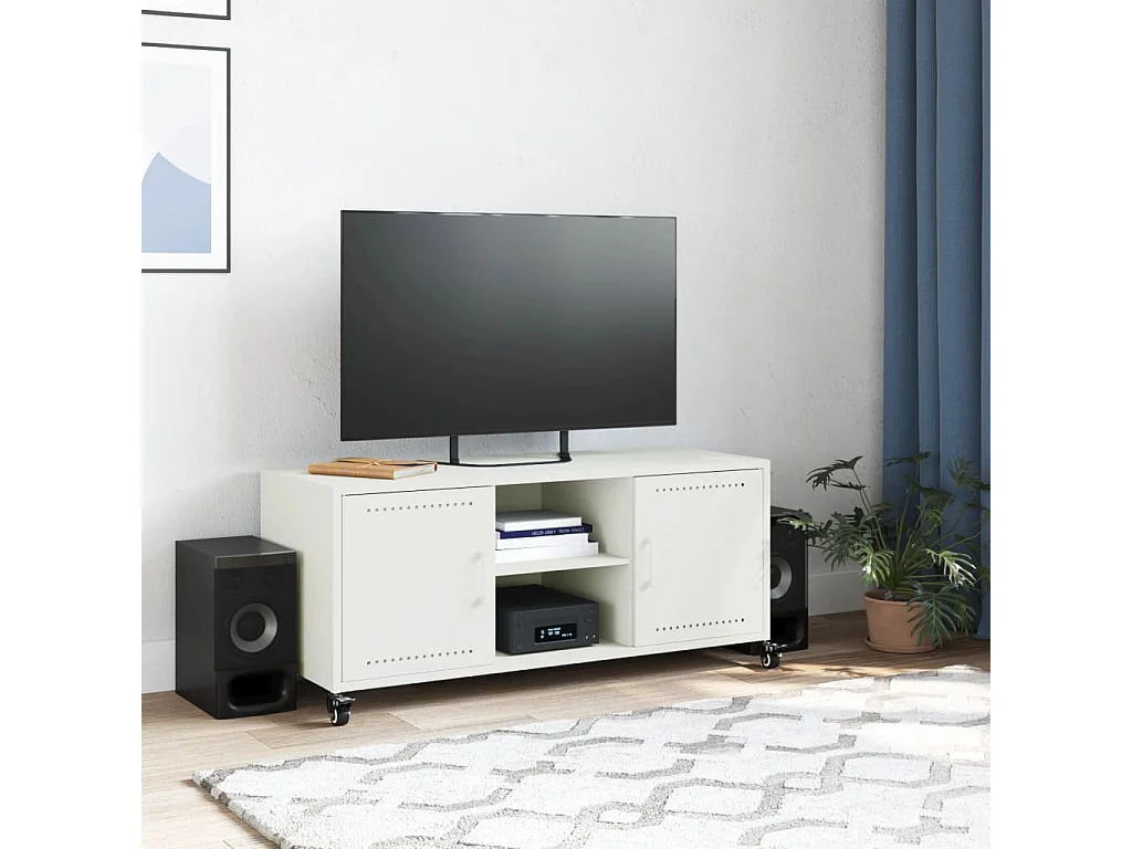 Meuble TV blanc 100,5x39x43,5 cm acier laminé à froid