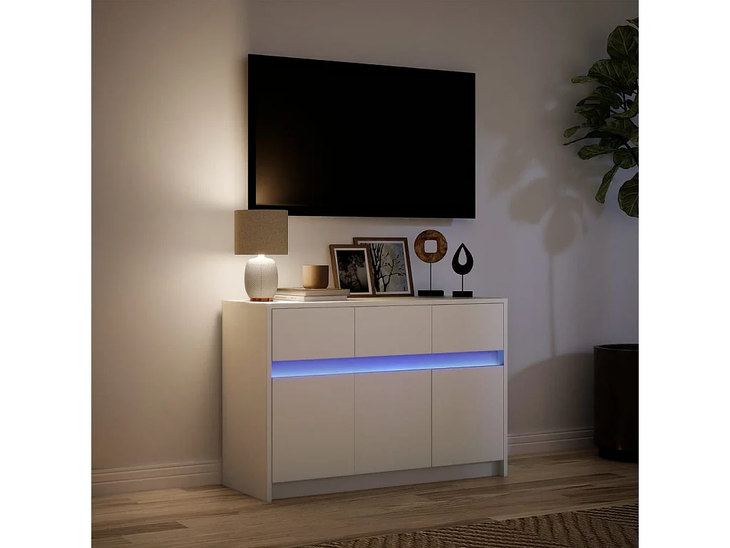 Meuble TV avec LED blanc 91x34x61 cm bois d'ingénierie