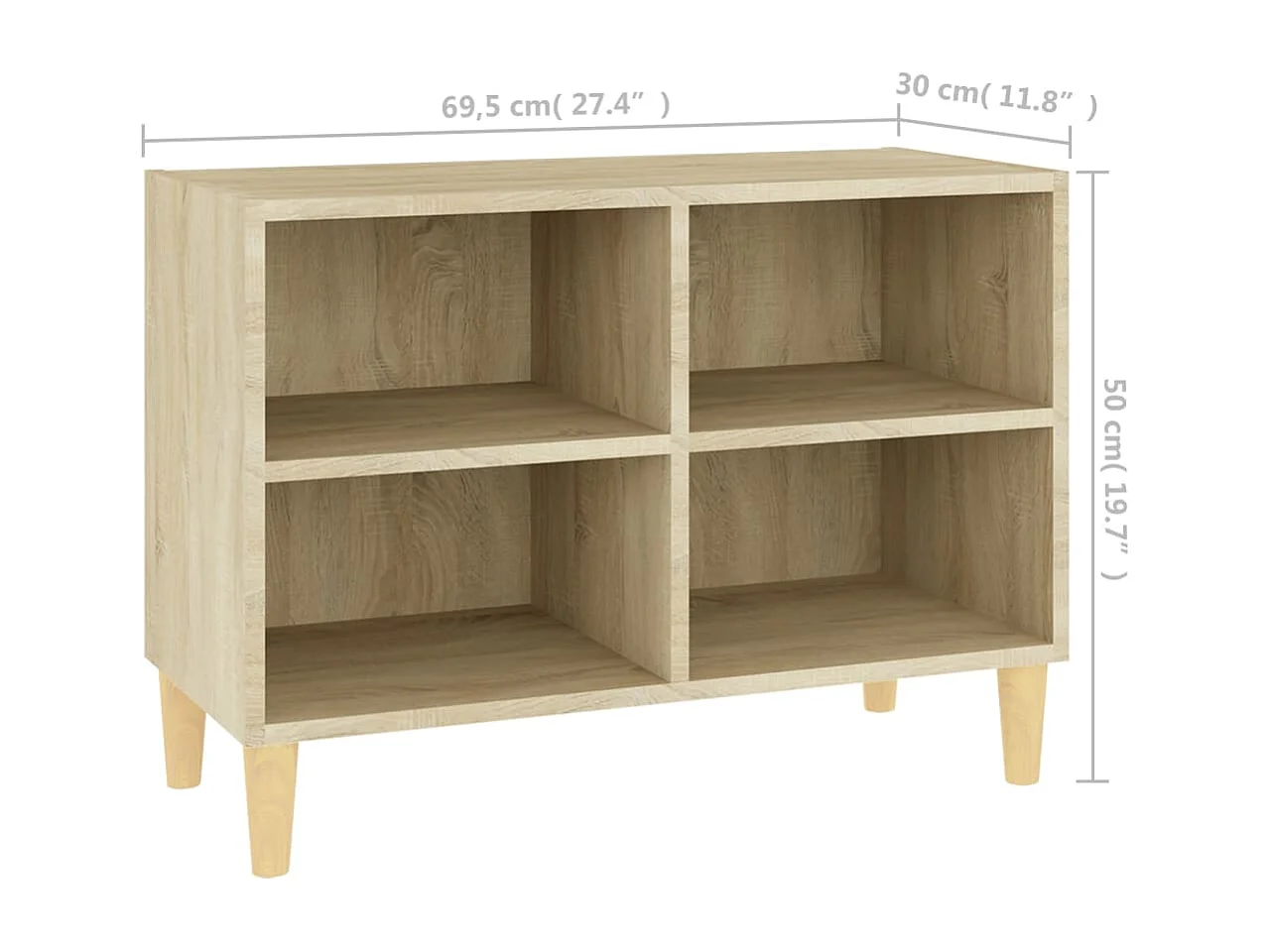 Meuble TV avec pieds en bois massif Chêne sonoma 69,5x30x50 cm