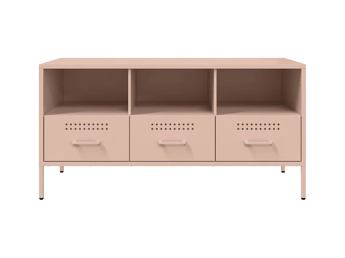 Meuble TV rose 100,5x39x50,5 cm acier laminé à froid