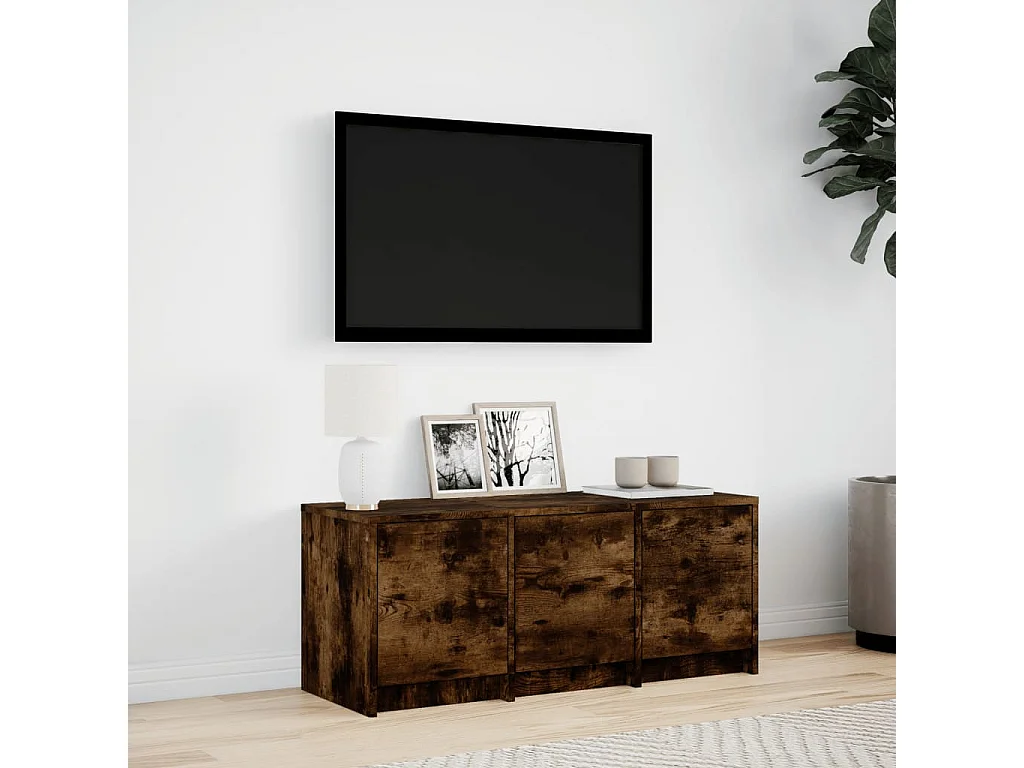 Tv-meubel met LED 97x34x40 cm bewerkt hout gerookt eikenkleur