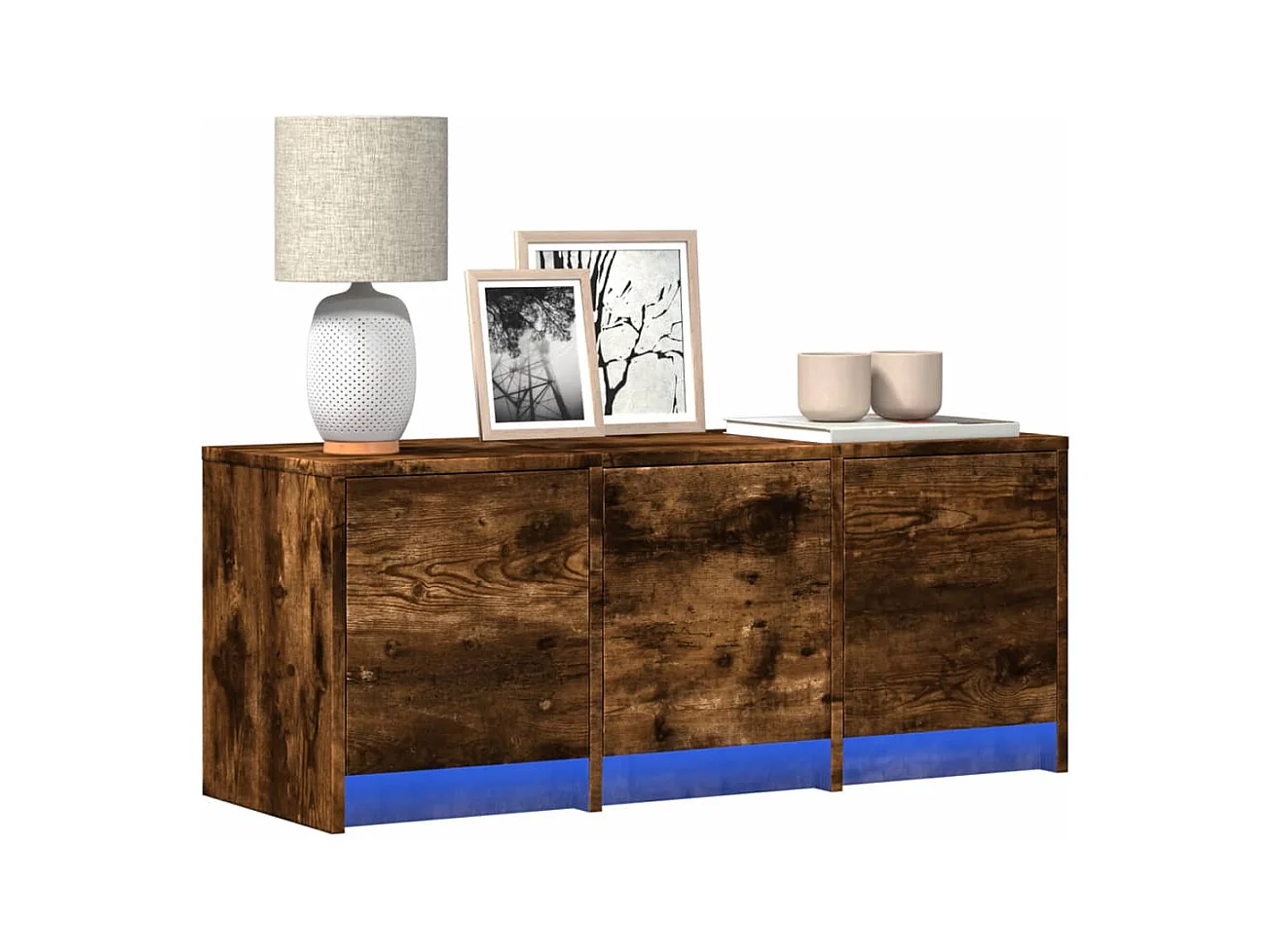 Meuble TV avec LED chêne fumé 97x34x40 cm bois d'ingénierie