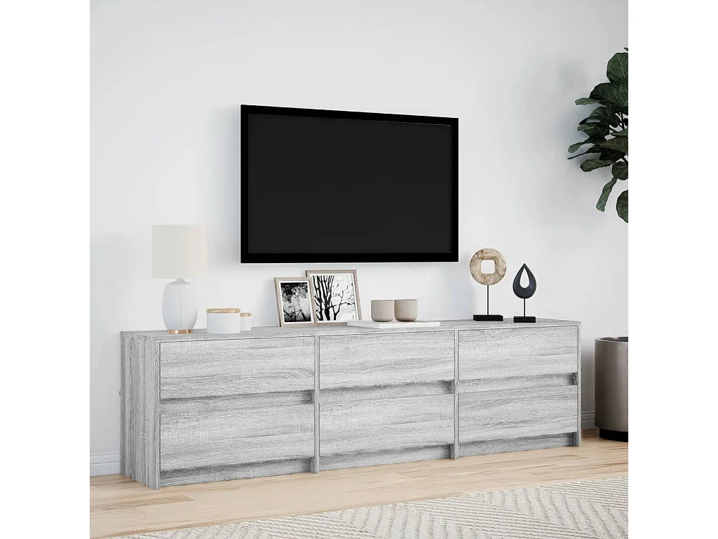 Tv-meubel met LED 180x34x50 cm bewerkt hout grijs sonoma eiken