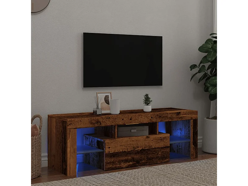 Tv-meubel met LED 120x36,5x40 cm bewerkt hout oud hout