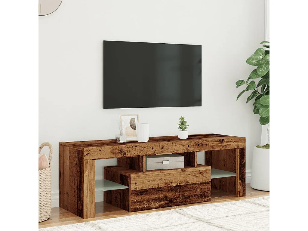 Meuble TV avec lumières LED vieux bois bois d'ingénierie