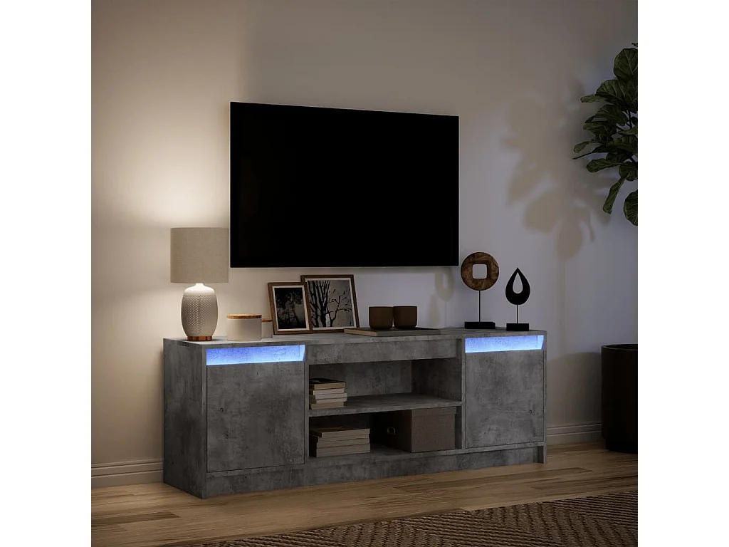 Meuble TV avec LED gris béton 139,5x34x50 cm bois d'ingénierie