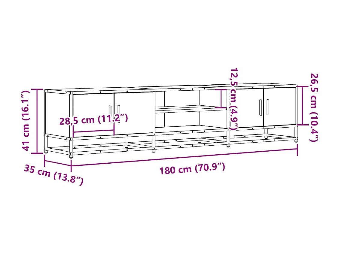 Meuble TV chêne fumé 180x35x41 cm bois d'ingénierie