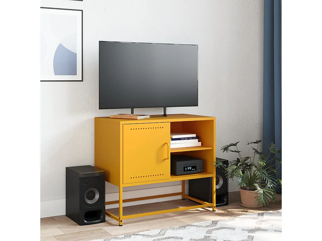Meuble TV jaune moutarde 68x39x60,5 cm acier