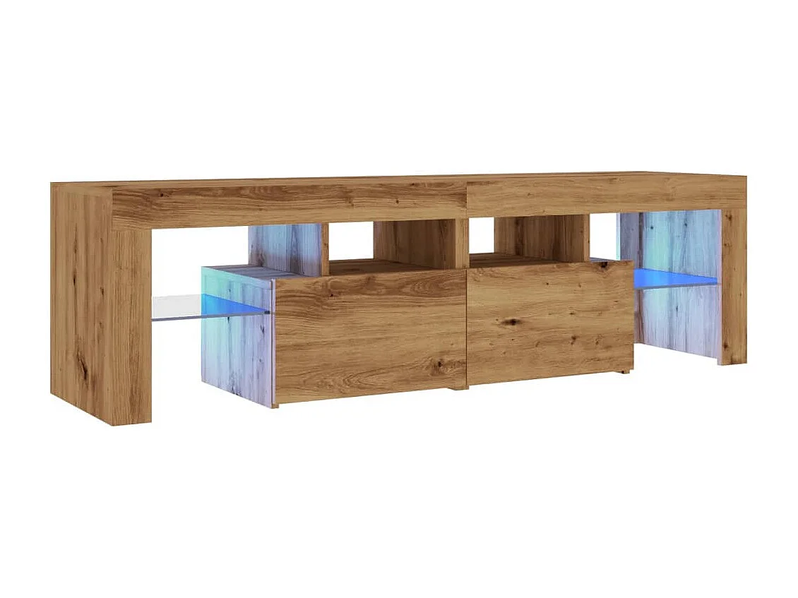 Tv-meubel met LED 140x36,5x40 cm bewerkt hout artisanaal eiken