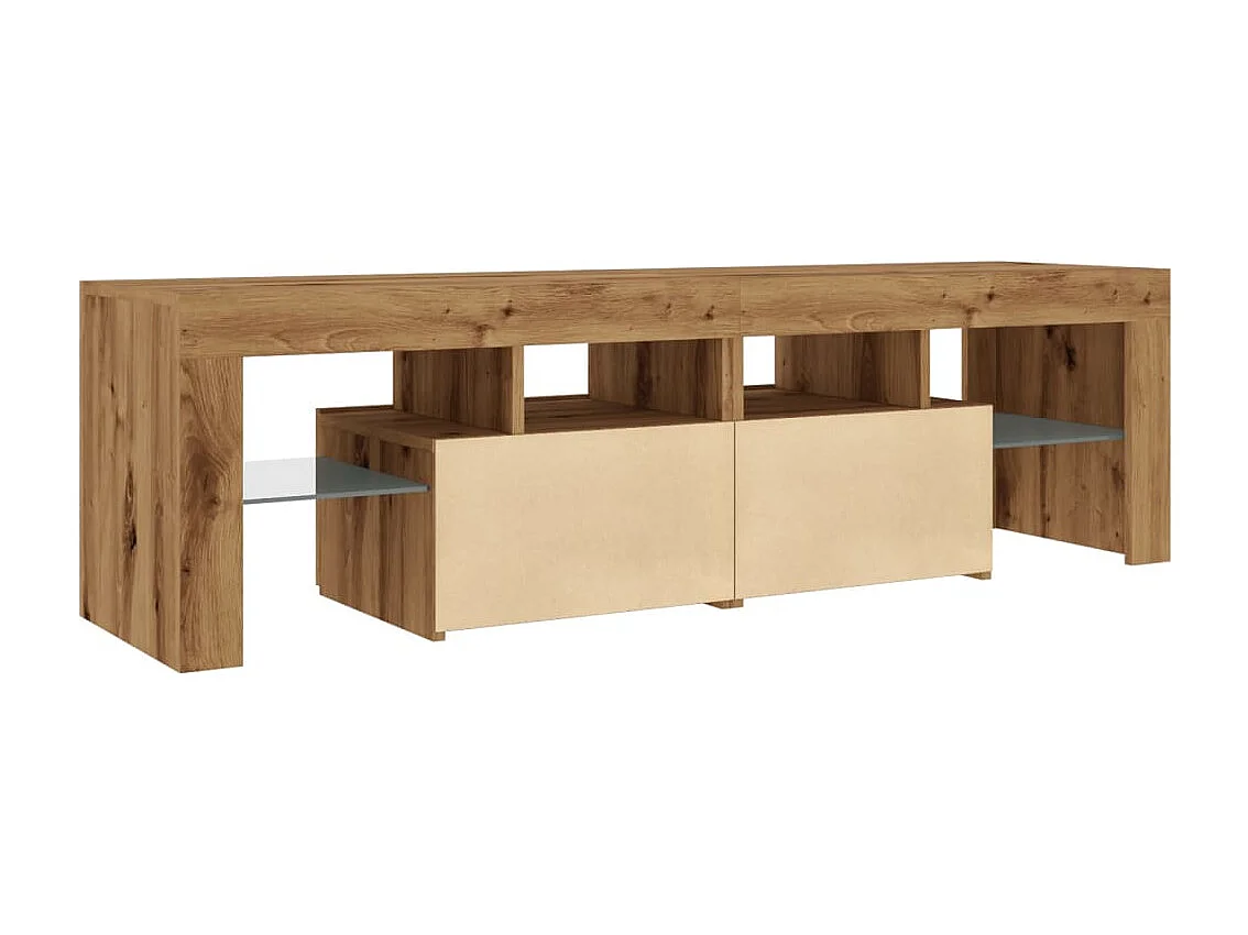 Tv-meubel met LED 140x36,5x40 cm bewerkt hout artisanaal eiken
