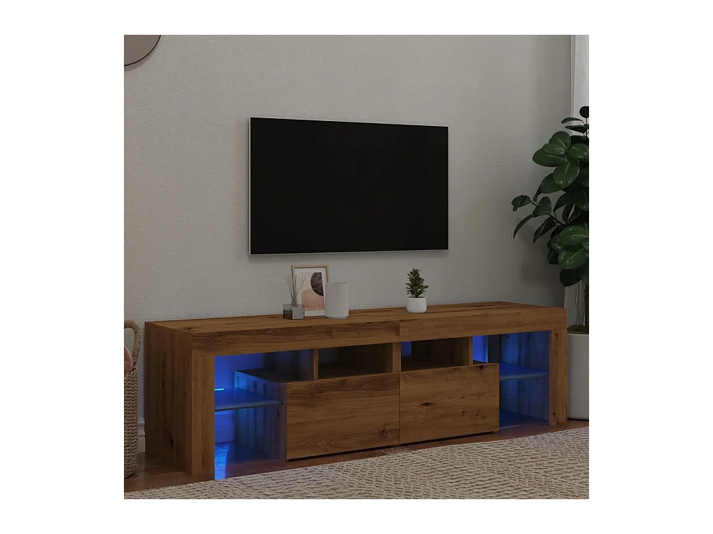 Meuble TV avec lumières LED chêne artisanal bois d'ingénierie