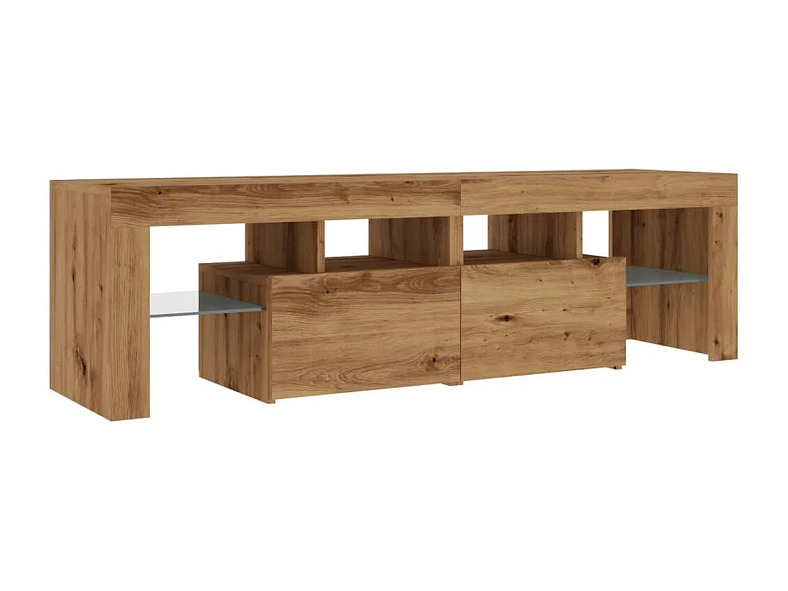 Meuble TV avec lumières LED chêne artisanal bois d'ingénierie